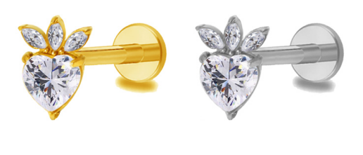 Piercing Coeur de la marquise Labret Titane Orné de Cristaux, Labret, Médusa, Monroe 1,2×8mm