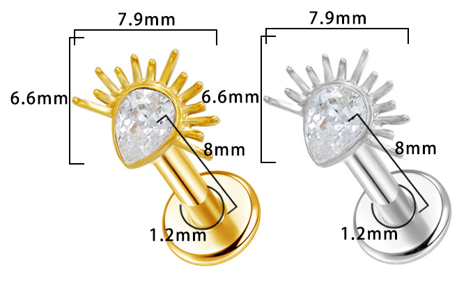 Piercing Iris Labret Titane avec Cristal Zircon, Labret, Médusa, Monroe 1,2×8mm