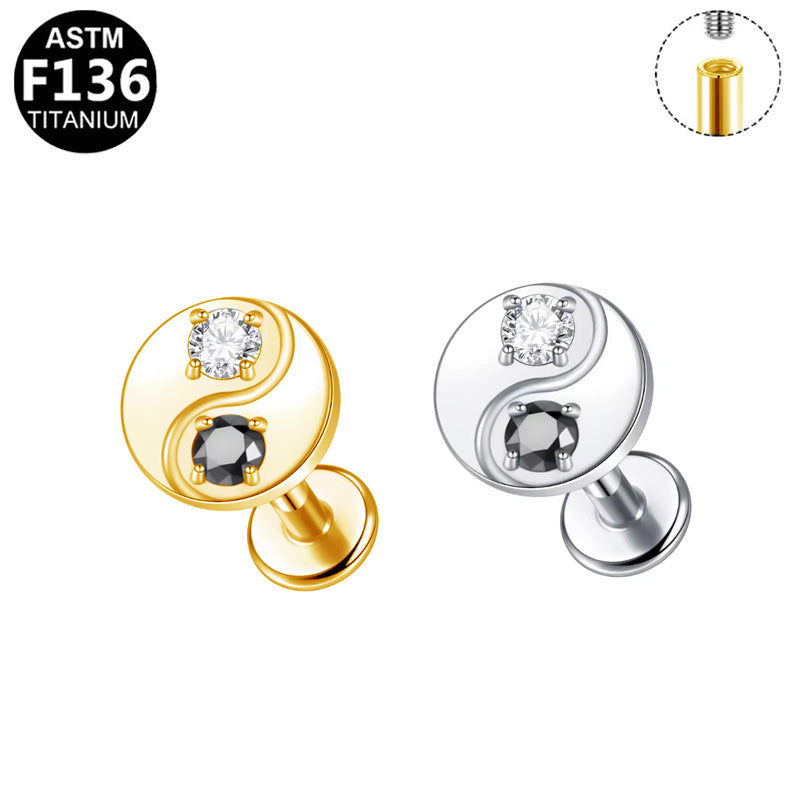 Piercing ying yang Labret Titane Design Orné, Labret, Médusa, Monroe 1,2×8mm