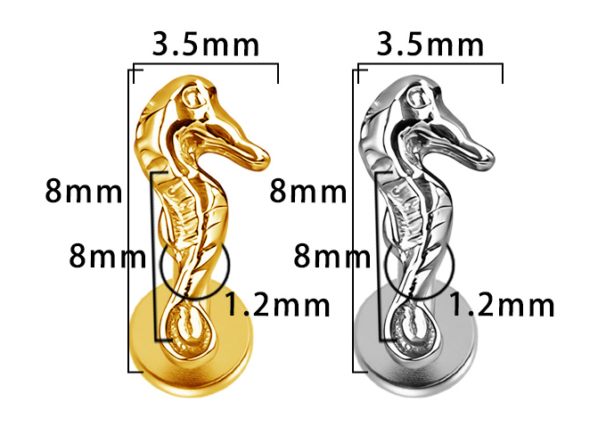 Piercing Hippocampe Labret Titane Design Orné, Labret, Médusa, Monroe 1,2×8mm