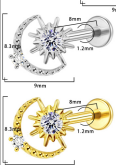 Piercing Labret Titane avec Cristal Zircon, Labret, Médusa, Monroe 1,2×8mm