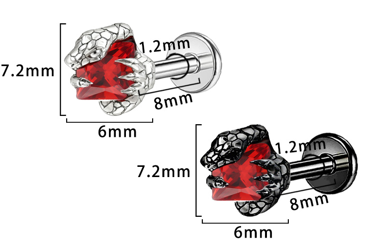 Piercing Serpent strass rouge Labret Titane Multi-Cristaux Premium, Labret, Médusa, Monroe 1,2×8mm