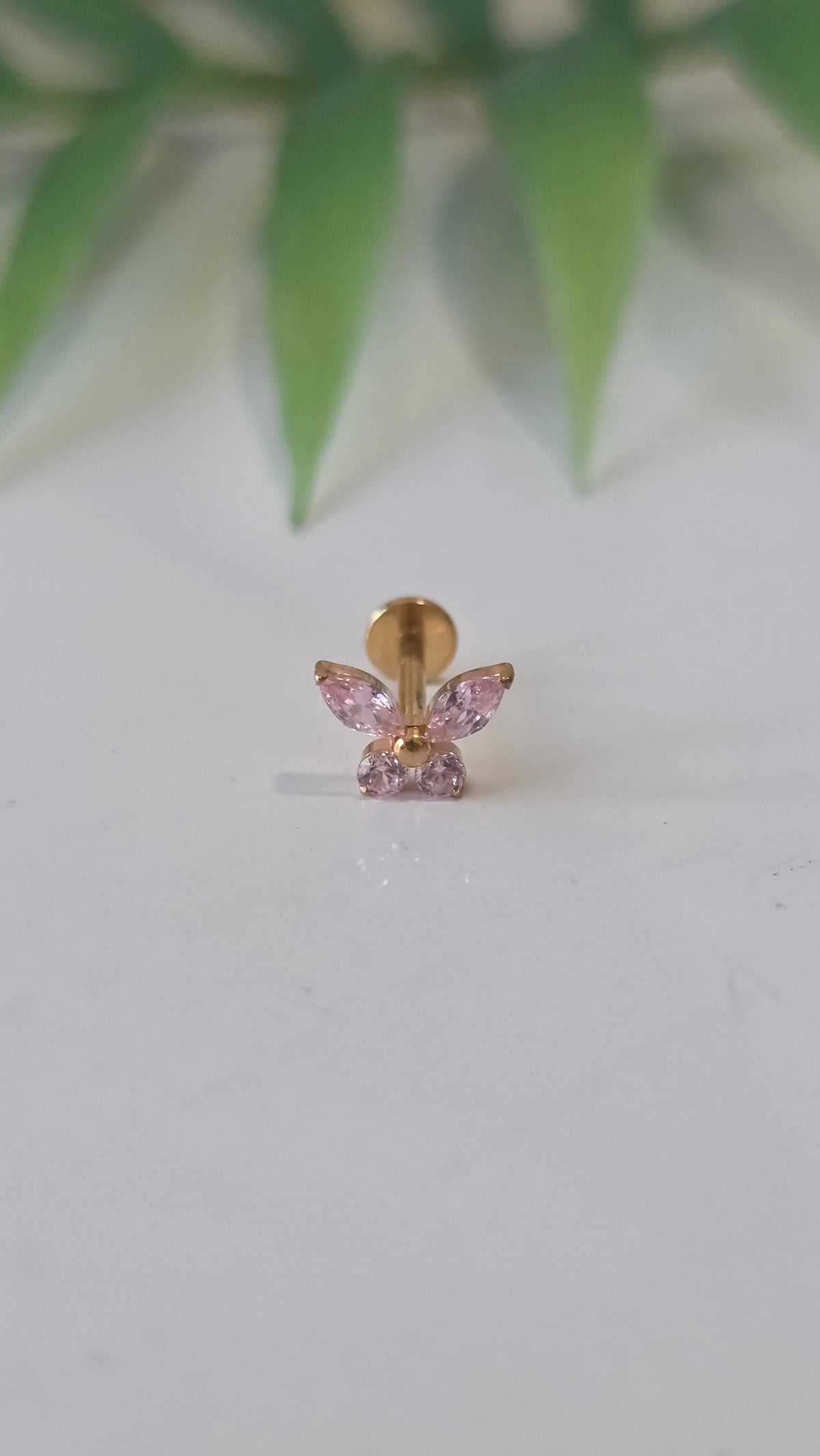 Piercing Labret Papillon strass rose