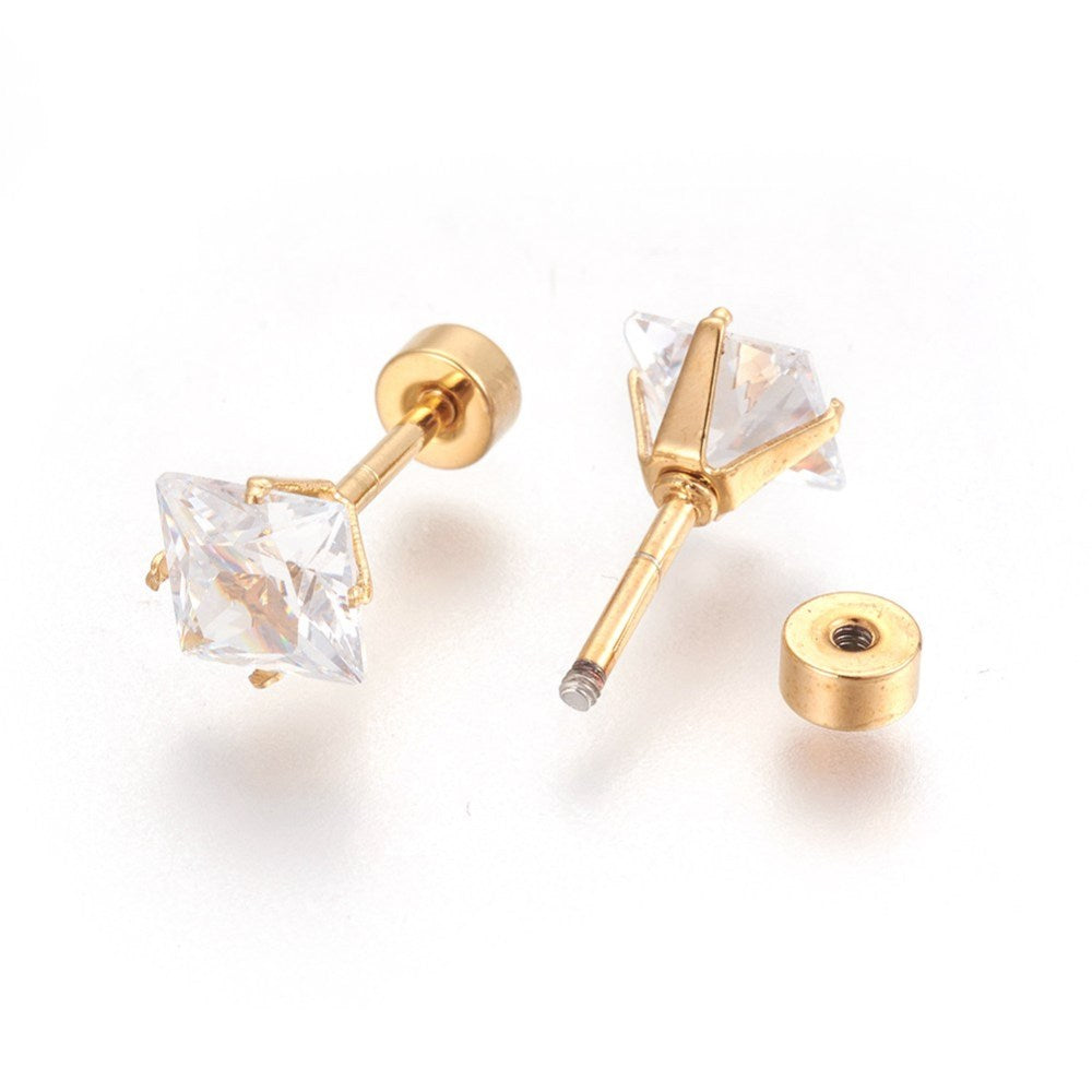 Piercing oreille Strass sur griffe en acier  or