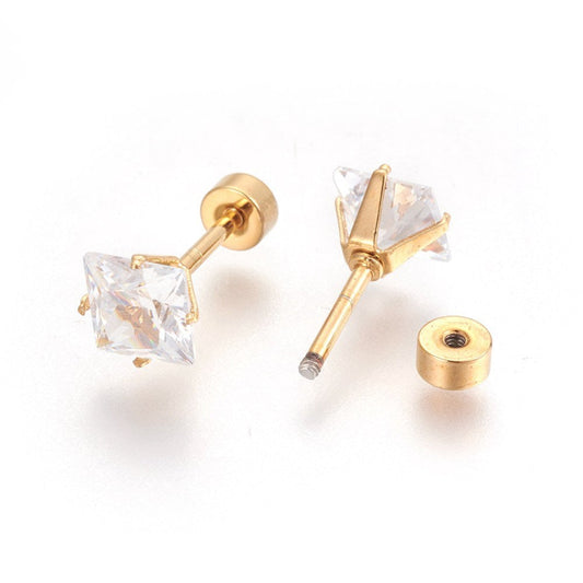 Piercing oreille Strass sur griffe en acier  or