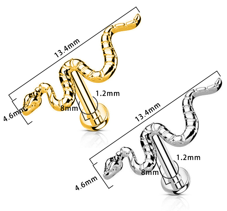Piercing Serpent Labret Titane, Labret, Médusa, Monroe 1,2×8mm