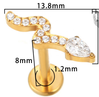 Piercing serpent strass Labret Titane avec Cristal Zircon, Labret, Médusa, Monroe 1,2×8mm