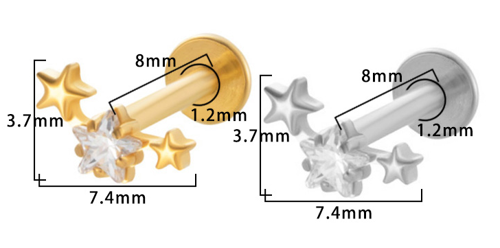 Piercing Etoile Labret Titane Design Orné, Labret, Médusa, Monroe 1,2×8mm