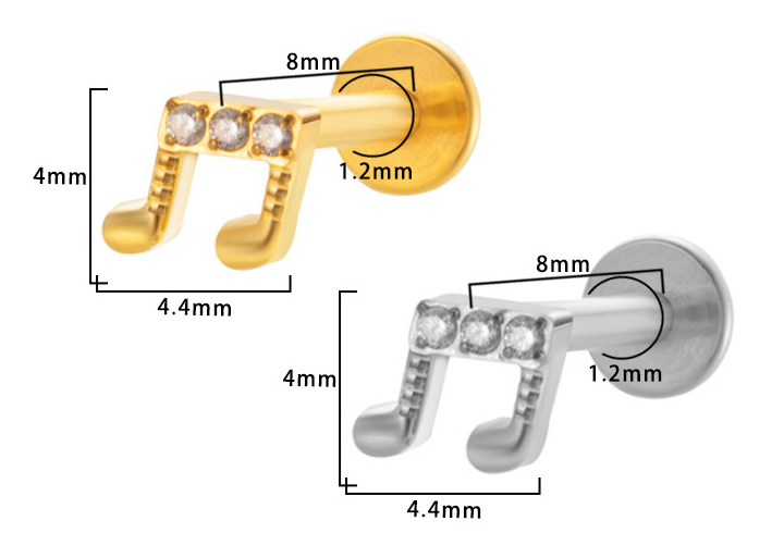 Piercing note de musique Labret Titane avec Cristal Zircon, Labret, Médusa, Monroe 1,2×8mm