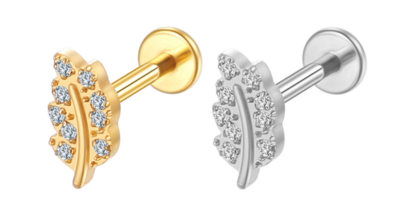 Piercing Feuille strass Labret Titane avec Cristal Zircon, Labret, Médusa, Monroe 1,2×8mm