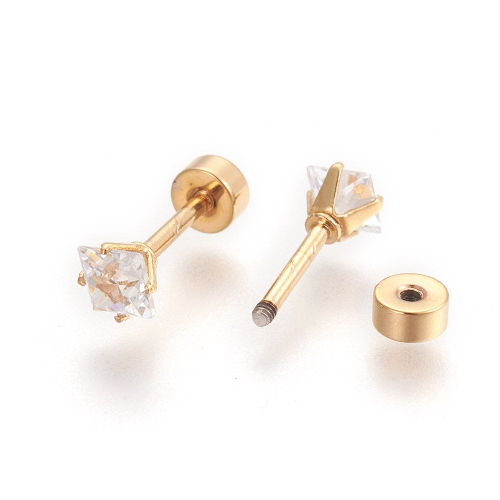 Piercing oreille Strass sur griffe en acier  or