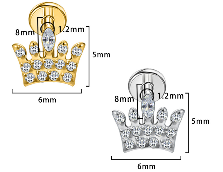 Piercing Couronne Labret Titane avec Cristal Zircon, Labret, Médusa, Monroe 1,2×8mm