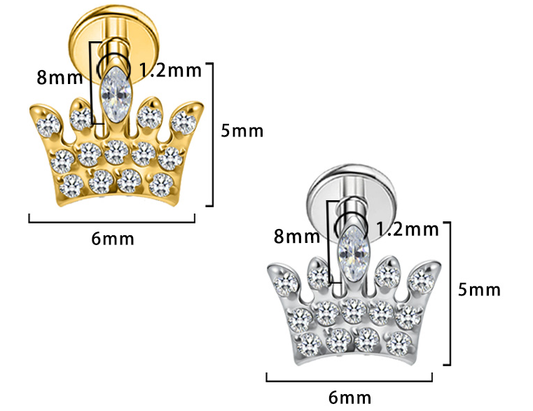 Piercing Couronne Labret Titane avec Cristal Zircon, Labret, Médusa, Monroe 1,2×8mm