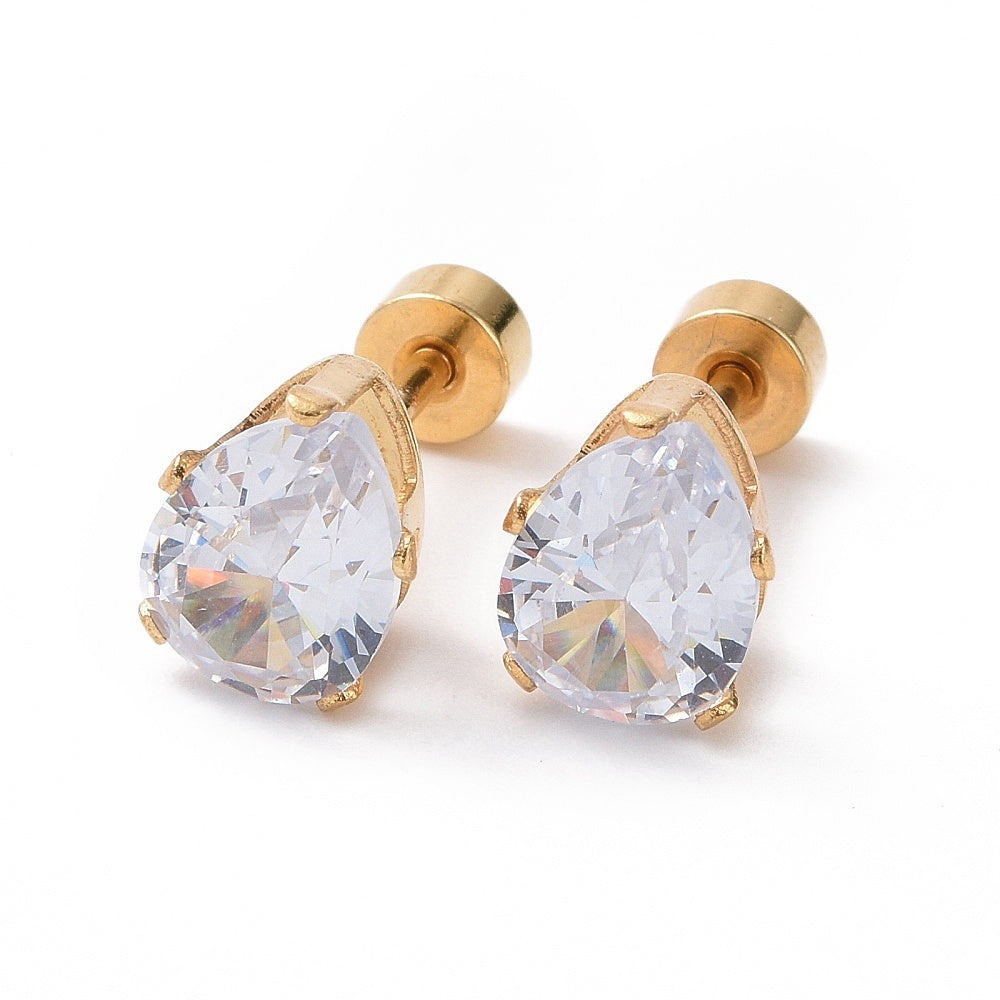 Piercing oreille Strass sur griffe en acier  or