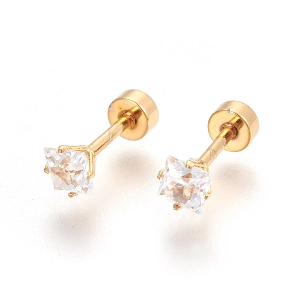 Piercing oreille Strass sur griffe en acier  or