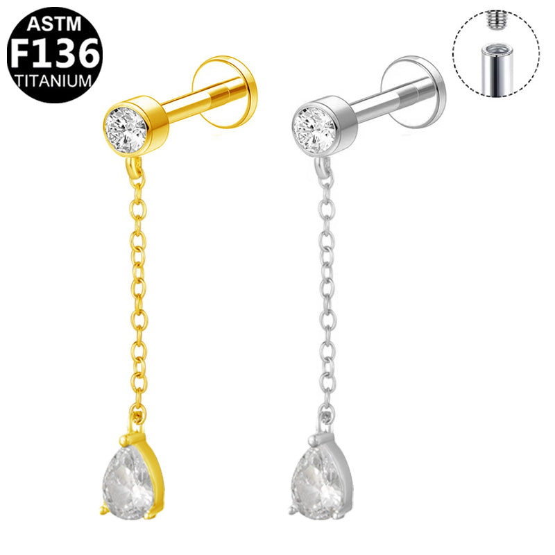 Piercing Chaine et goutte Labret Titane Design Orné, Labret, Médusa, Monroe 1,2×8mm