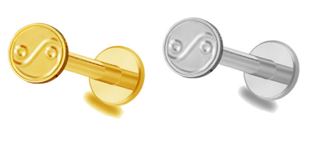 Piercing ying yang Labret Titane Design Orné, Nez, Médusa, Monroe 1,2×6mm