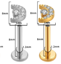 Piercing lune Strass Labret Titane avec Cristal Zircon, Labret, Médusa, Monroe 1,2×8mm