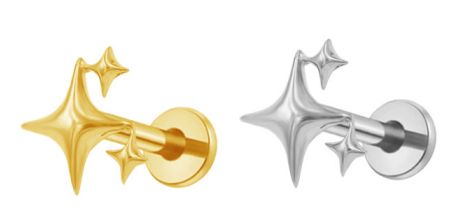 Piercing Etoile Labret Titane avec Cristal Zircon, Labret, Médusa, Monroe 1,2×8mm