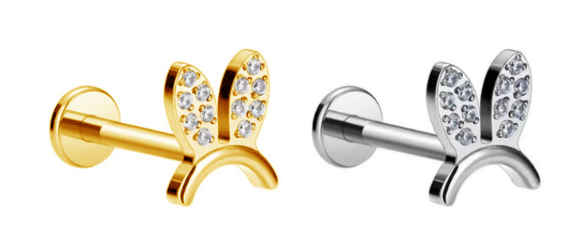 Piercing Oreille lapin Labret Titane avec Cristal Zircon, Labret, Médusa, Monroe 1,2×8mm