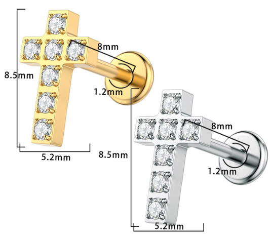 Piercing Croix fine Labret Titane Design Orné, Labret, Médusa, Monroe 1,2×8mm