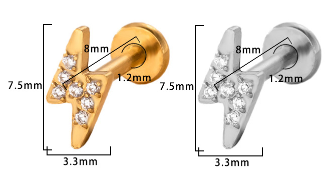 Piercing Eclair Labret Titane Design Orné, Labret, Médusa, Monroe 1,2×8mm