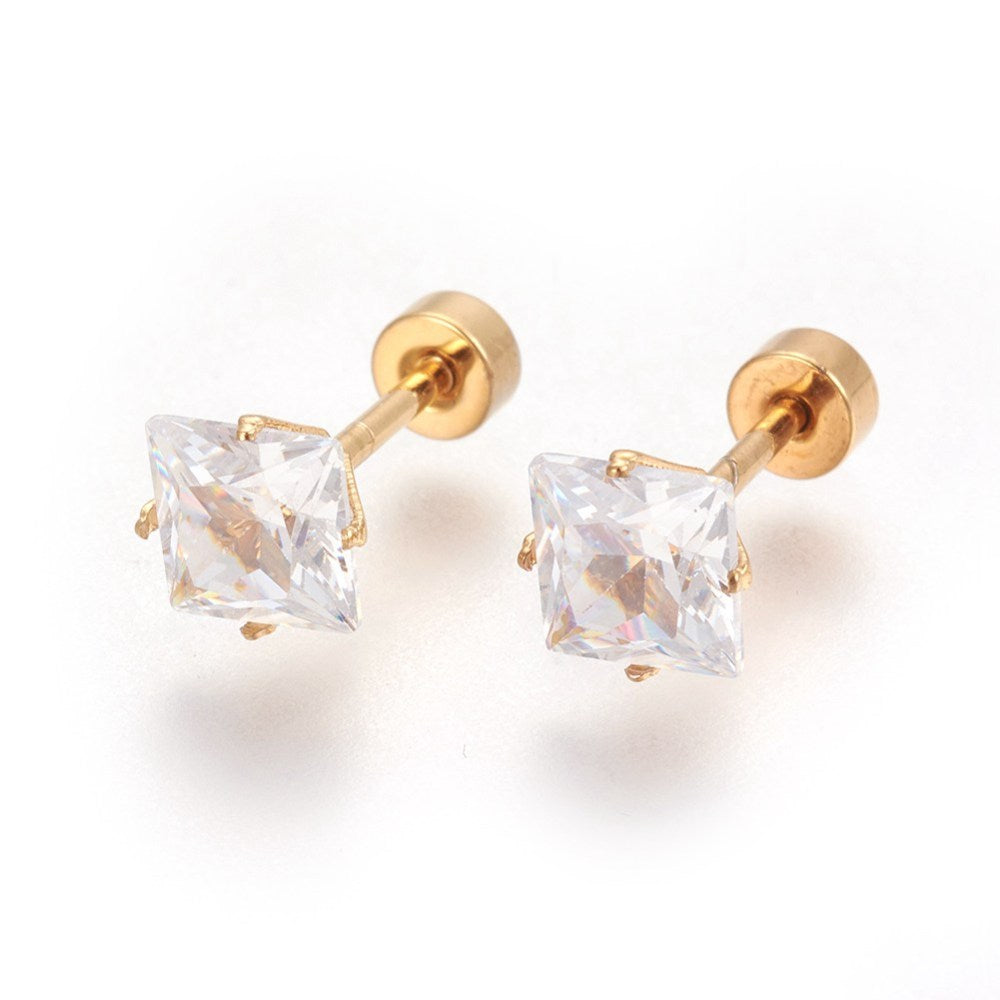 Piercing oreille Strass sur griffe en acier  or
