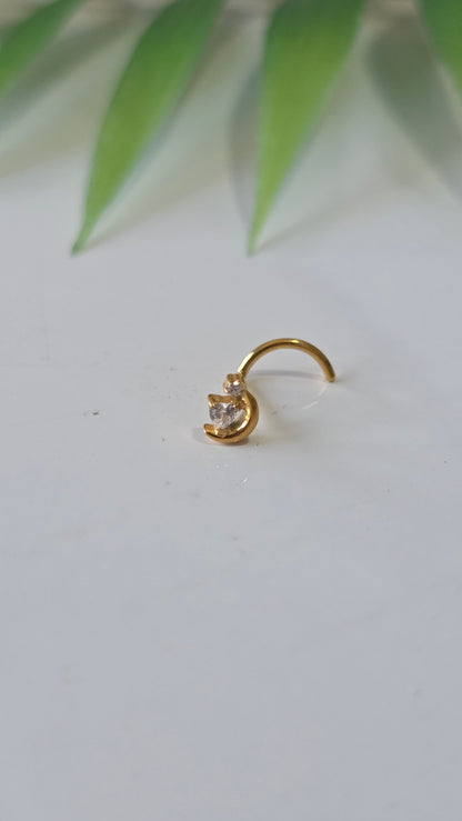 Piercing nez lune et strass tire bouchon