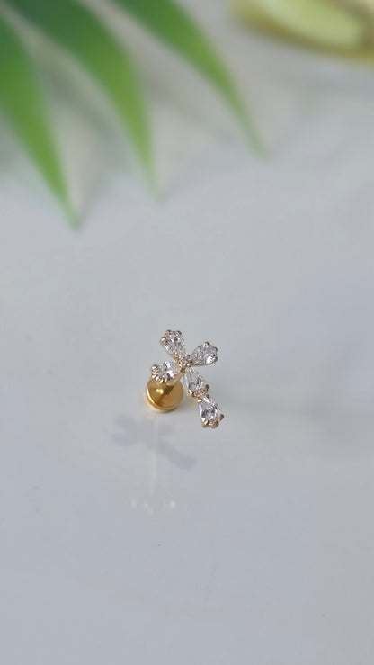 Piercing Labret croix strass ovale métal Titane