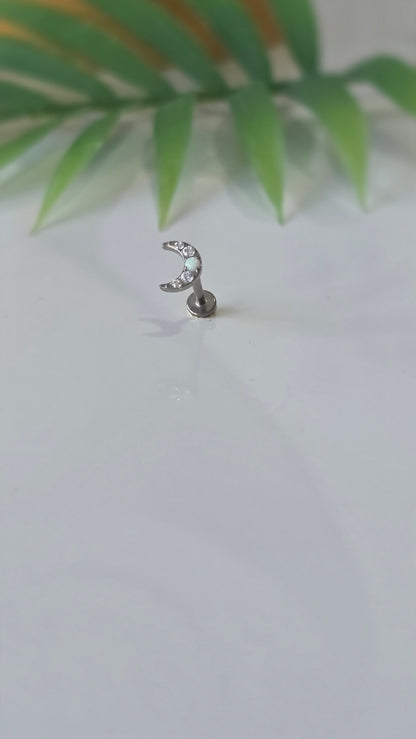 Piercing Lune strass Labret Titane avec Cristal Zircon, 1,2×8mm