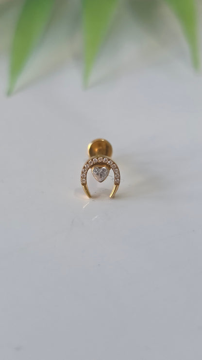 Piercing Labret Corne du bonheur et strass coeur