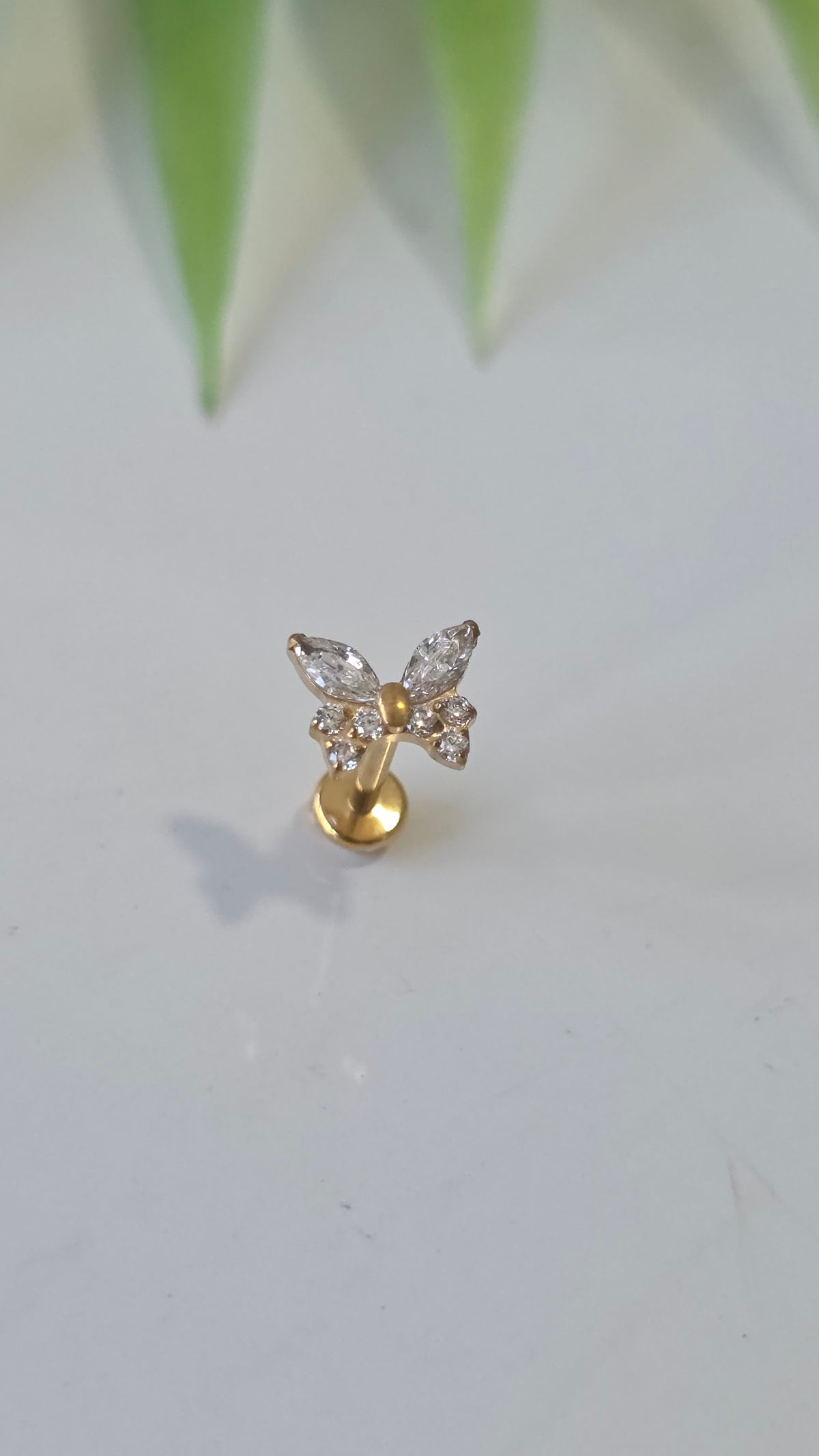 Piercing Labret Papillon strass blanc