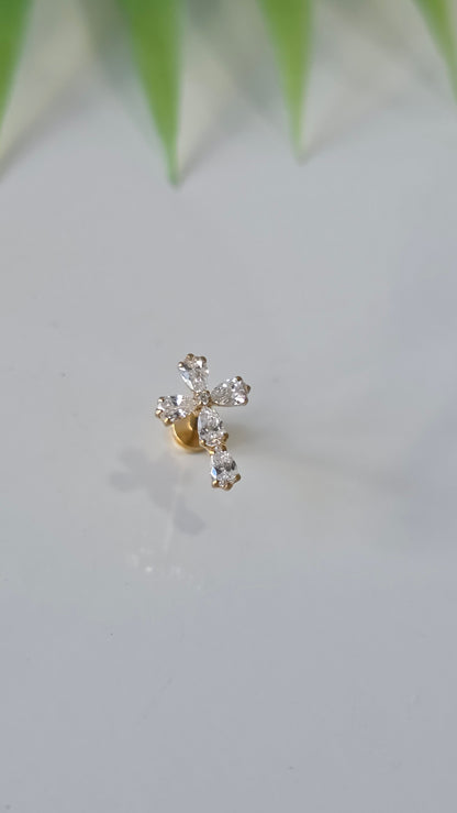 Piercing Labret croix strass ovale métal Titane