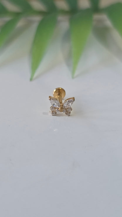 Piercing Labret Papillon strass blanc