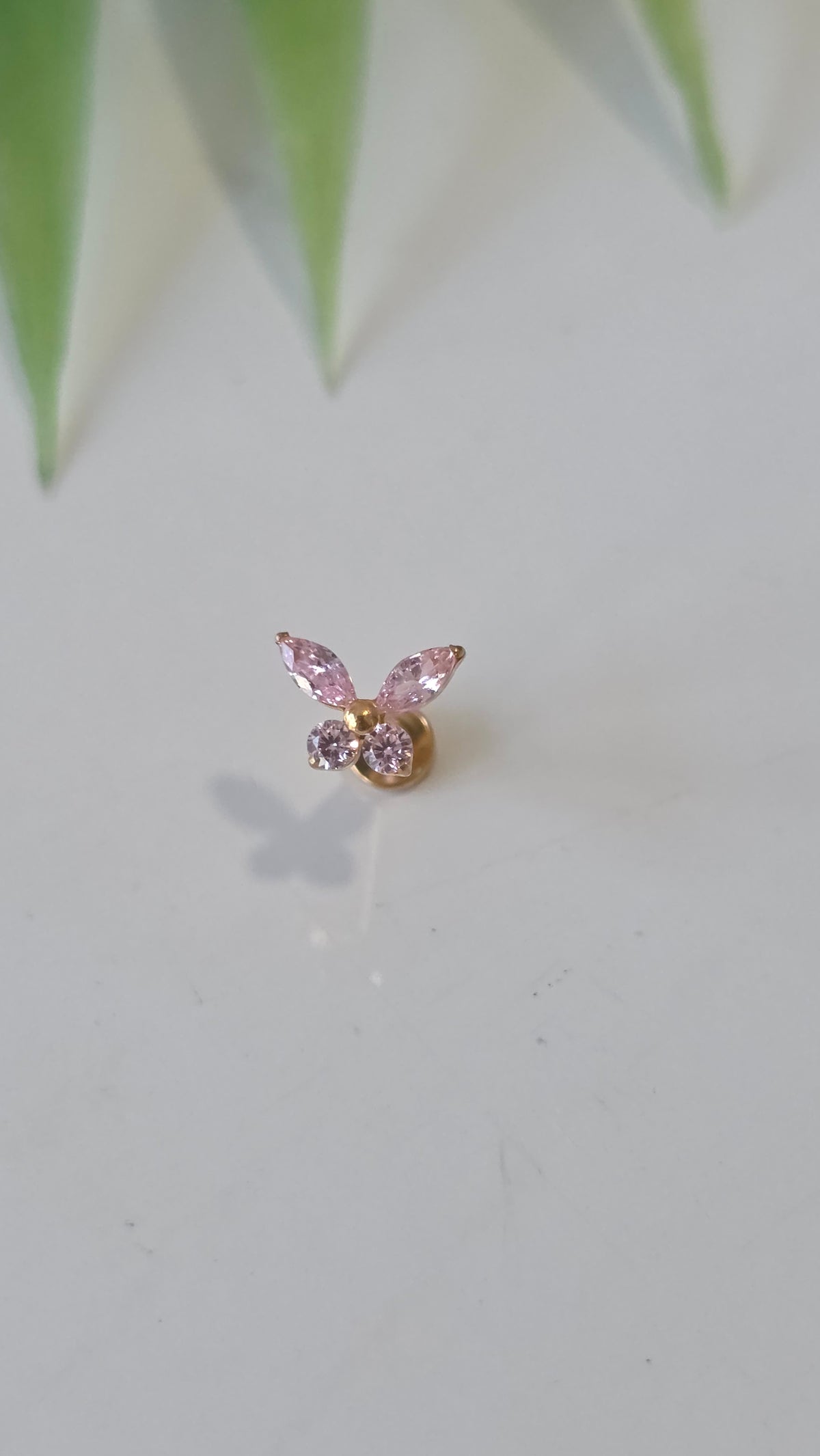 Piercing Labret Papillon strass rose