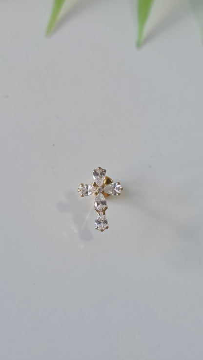 Piercing Labret croix strass ovale métal Titane