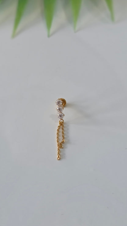 Piercing Labret Trio Strass et chainette Titane
