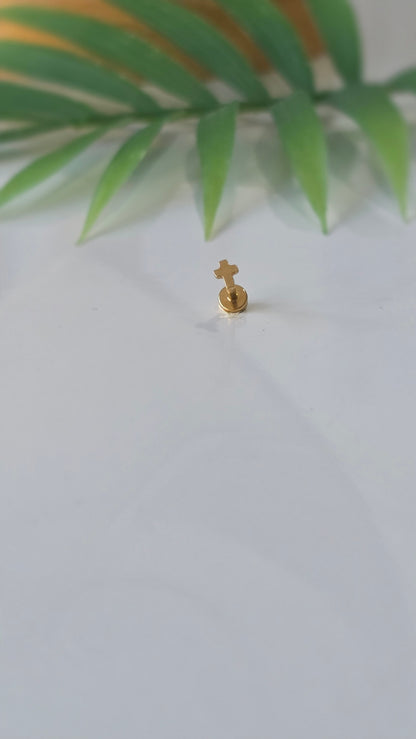 Piercing Labret Croix mini Titane Design Orné, Labret, Médusa, Monroe 1,2×8mm