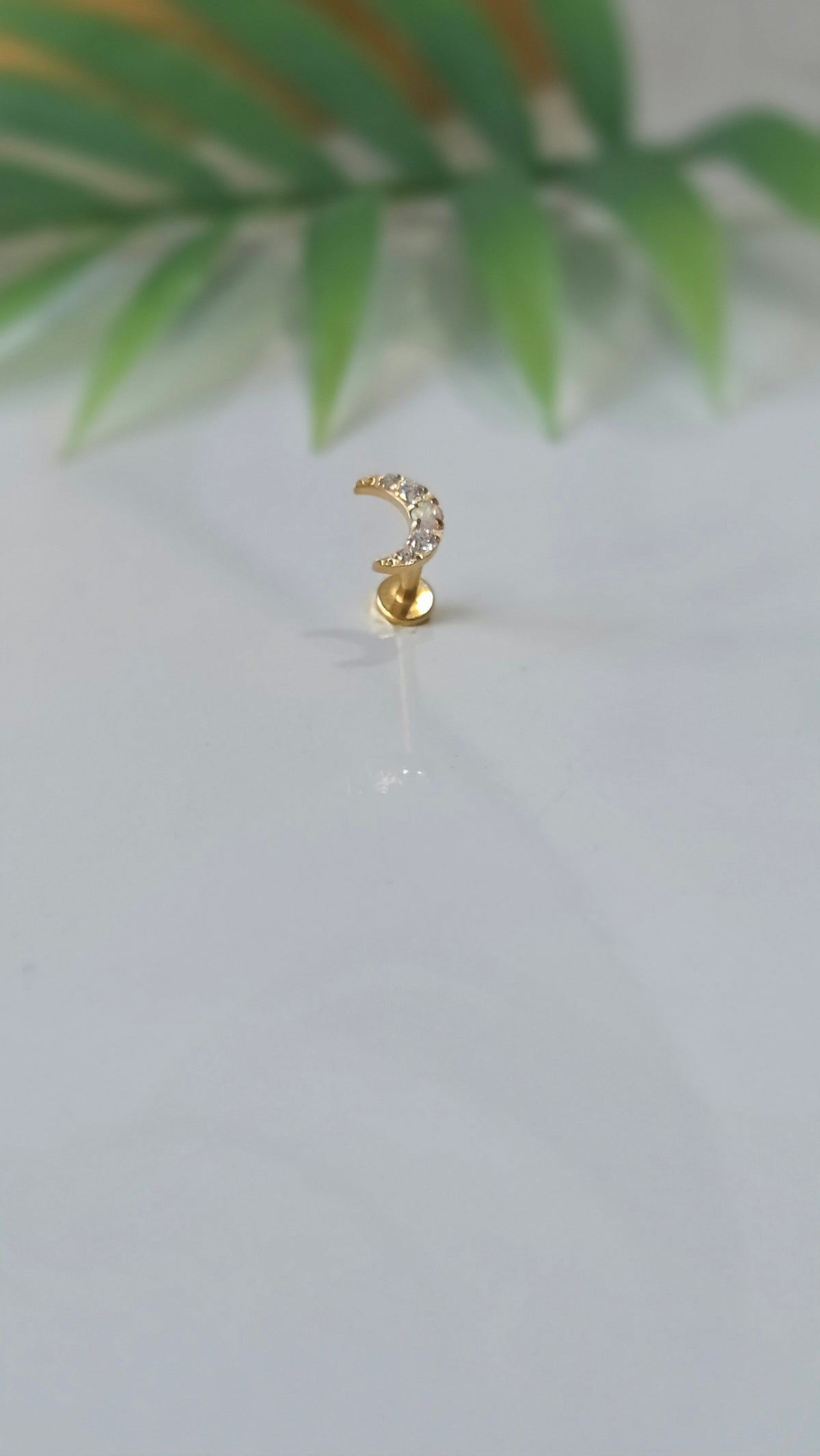 Piercing Lune strass Labret Titane avec Cristal Zircon, 1,2×8mm