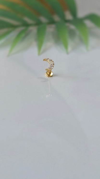 Piercing Lune strass Labret Titane avec Cristal Zircon, 1,2×8mm