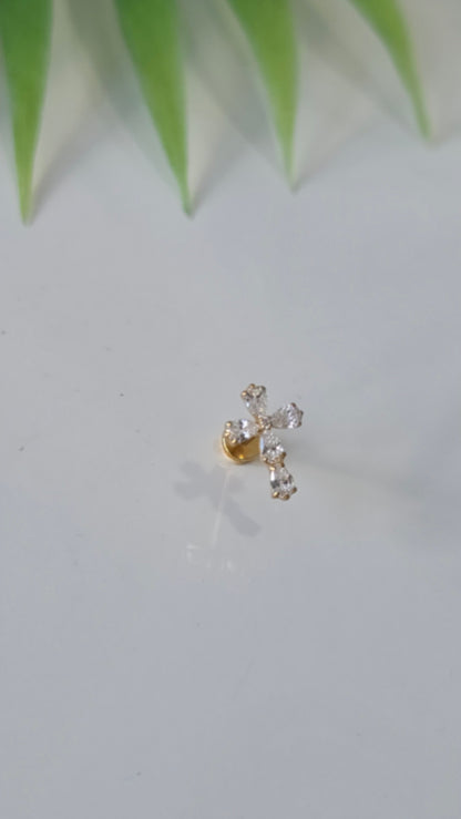 Piercing Labret croix strass ovale métal Titane