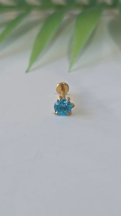 Piercing Labret Strass bleu 6mm