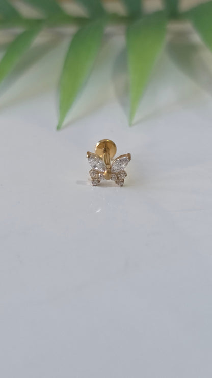 Piercing Labret Papillon strass blanc