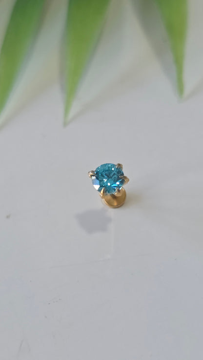 Piercing Labret Strass bleu 6mm