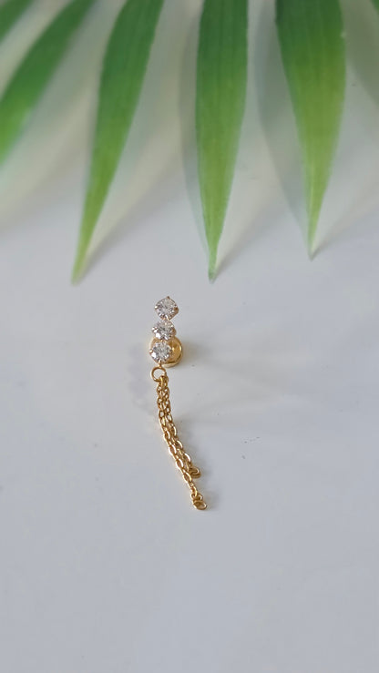 Piercing Labret Trio Strass et chainette Titane