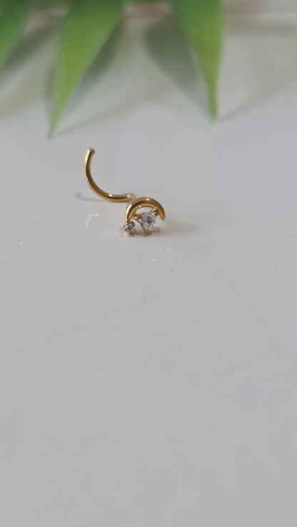 Piercing nez lune et strass tire bouchon