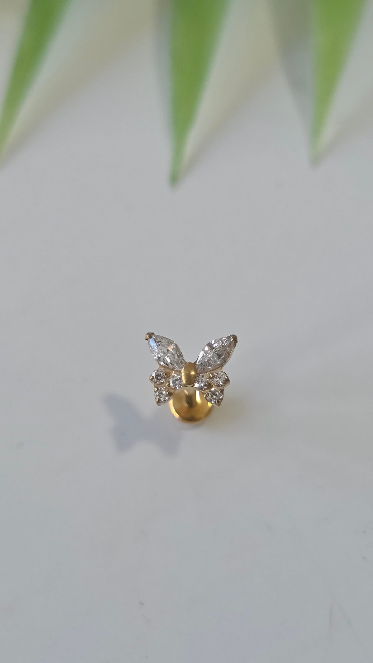 Piercing Labret Papillon strass blanc