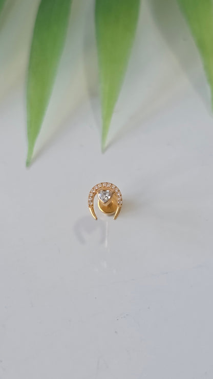 Piercing Labret Corne du bonheur et strass coeur