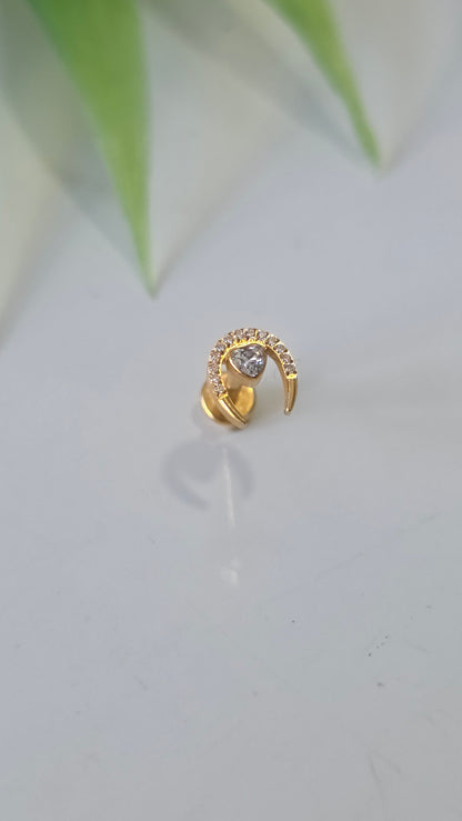 Piercing Labret Corne du bonheur et strass coeur